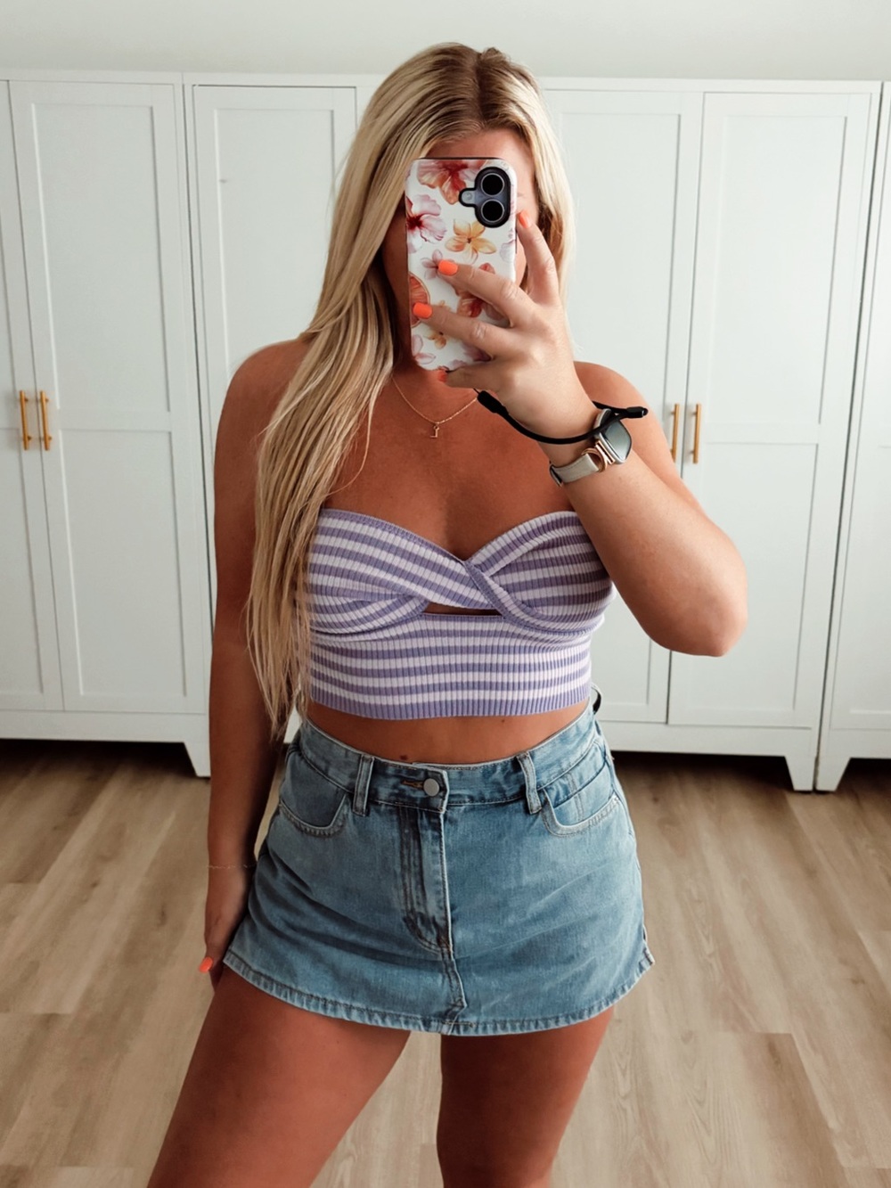 Purple striped bandeau strapless crop top